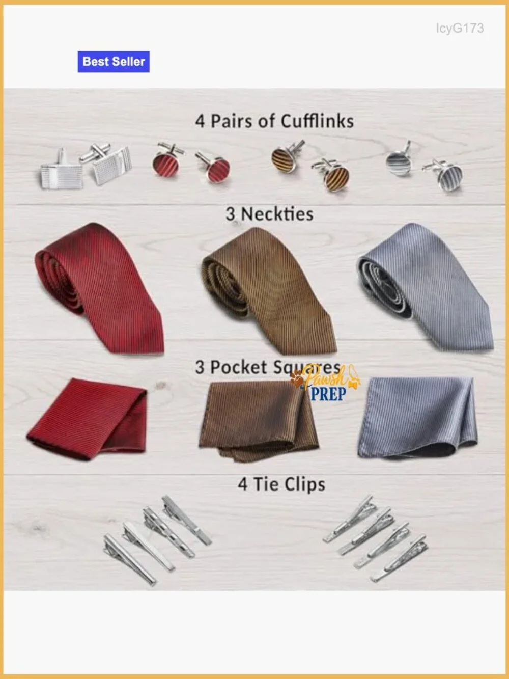 Premium Men's Tie Set with Pocket Squares, Cufflinks & Tie Clips